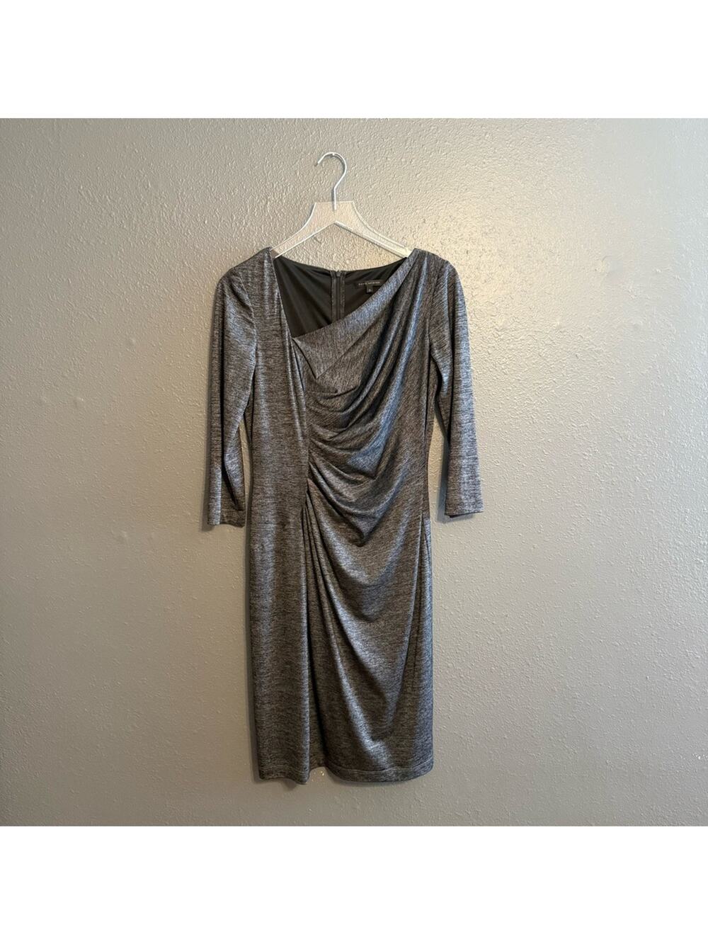 David Meister Gray Silver Ruched Dress Size 6
